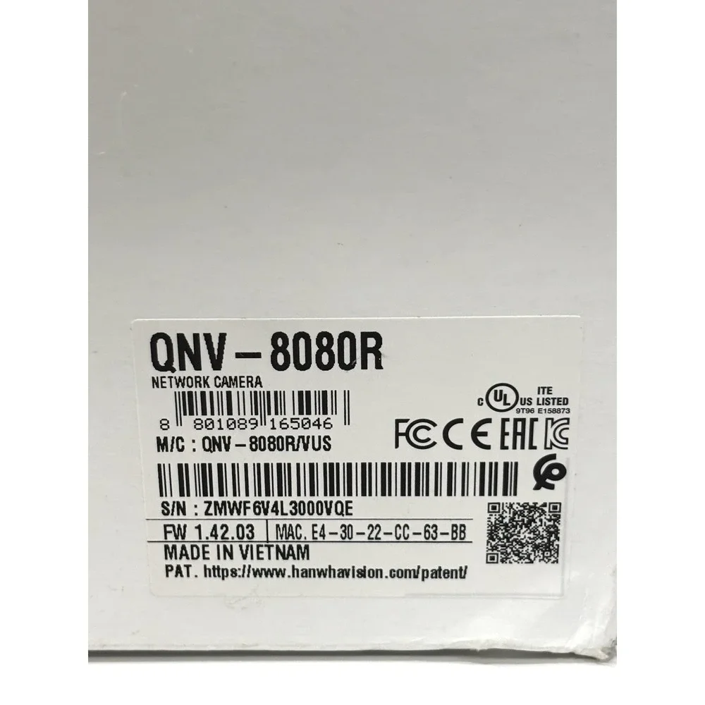 Hanwha Vision QNV-8080R 5MP PoE Network Dome Camera IP66 IK10 Open Box
